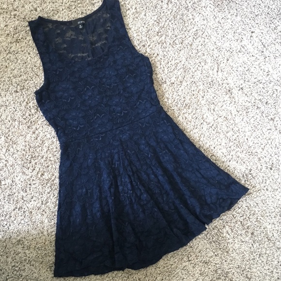 Navy Lace Back Skater Dress - Picture 1 of 6